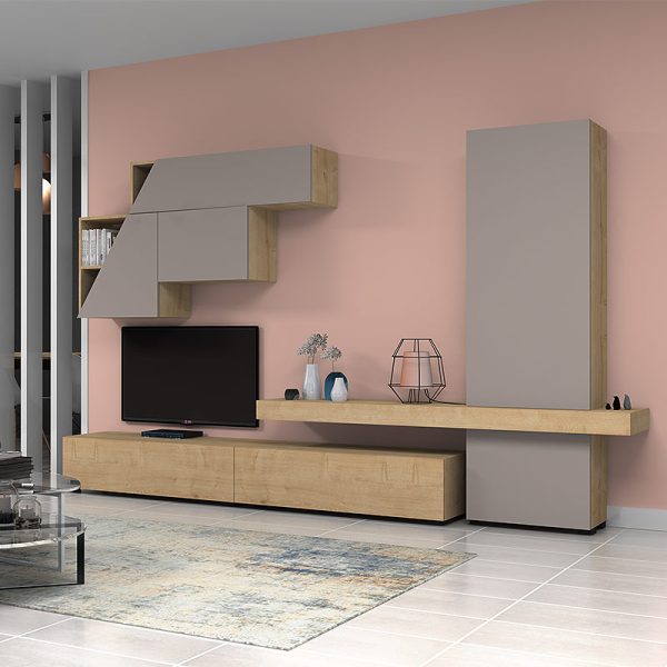 Σύνθεση τηλεόρασης Fitz Megapap από μελαμίνη χρώμα sonoma 335x42x192εκ.