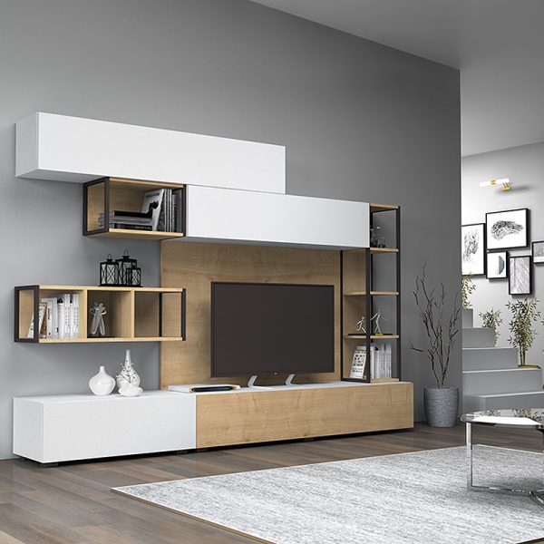 Σύνθεση τηλεόρασης Tronador Megapap από μελαμίνη χρώμα λευκό - sonoma 270x42x210εκ.