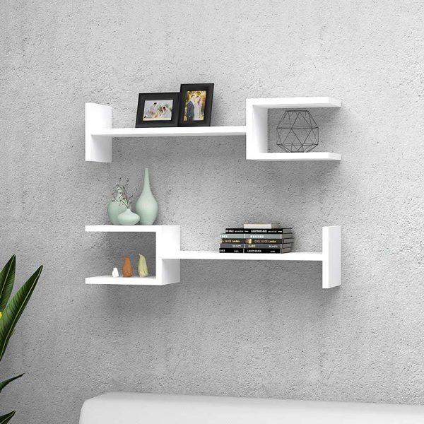 Ραφιέρα τοίχου Linza Megapap 2 τεμαχίων από μελαμίνη χρώμα λευκό 76x17x18εκ.