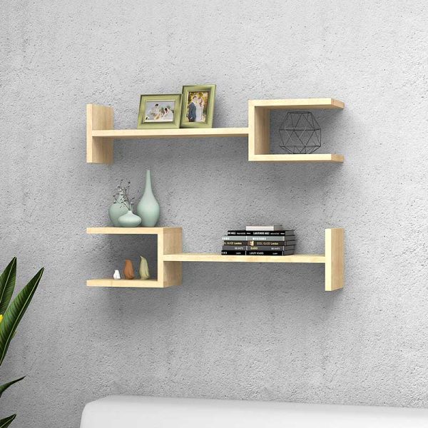 Ραφιέρα τοίχου Linza Megapap 2 τεμαχίων από μελαμίνη χρώμα sonoma 76x17x18εκ.