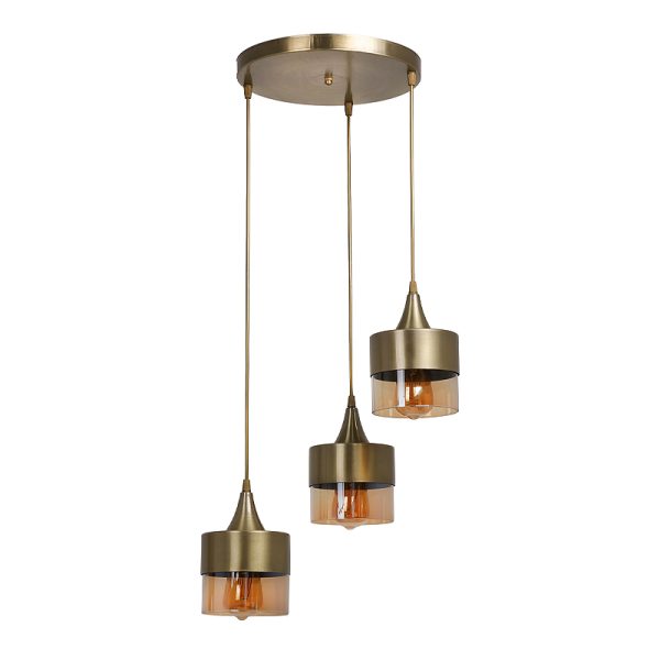 Φωτιστικό οροφής Roxy Megapap μεταλλικό - γυάλινο τρίφωτο χρώμα χρυσό 30x30x65εκ.