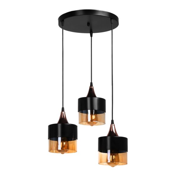 Φωτιστικό οροφής Roxy Megapap μεταλλικό - γυάλινο τρίφωτο χρώμα μαύρο 30x30x65εκ.