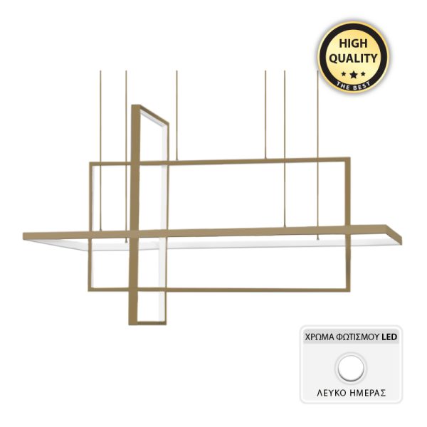 Φωτιστικό οροφής Led Derald Megapap μεταλλικό χρώμα χρυσό ματ 80x40x75εκ.