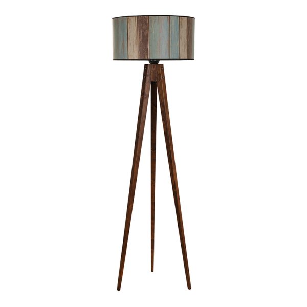 Φωτιστικό δαπέδου Nadine Megapap ξύλο/ύφασμα PVC χρώμα καρυδί - πολύχρωμο 50x45x153εκ.