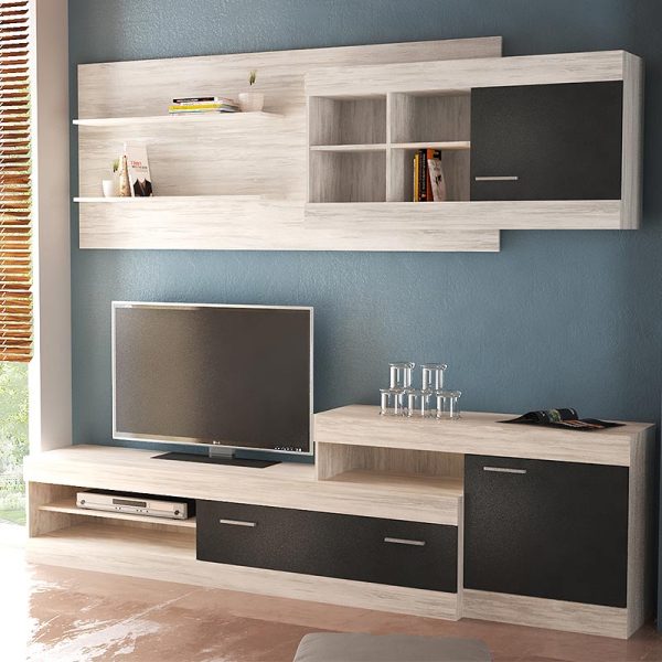 Σύνθεση τηλεόρασης Amalia Megapap από μελαμίνη χρώμα λευκό γκρι - ανθρακί 252x42x180εκ.