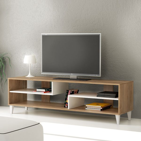 Έπιπλο τηλεόρασης Anders Megapap από μελαμίνη χρώμα honey oak - λευκό 150x40x46εκ.