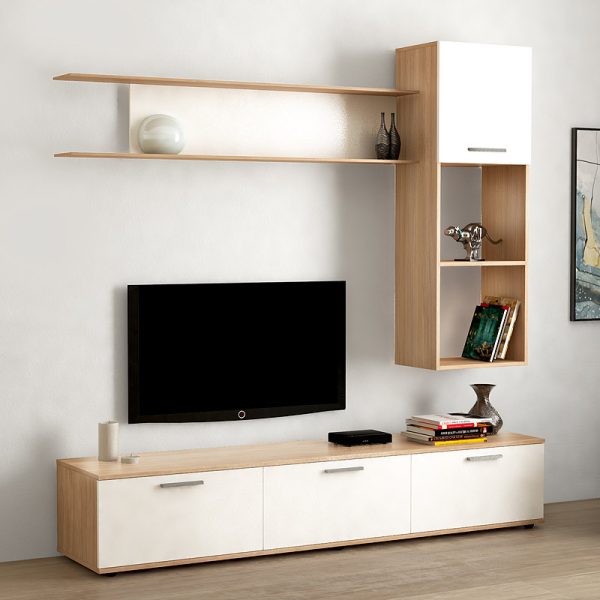 Σύνθεση τηλεόρασης Trixie Megapap από μελαμίνη χρώμα urban oak - λευκό 180x40x175εκ.