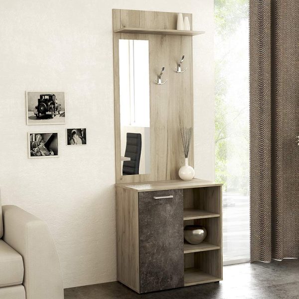 Έπιπλο εισόδου Manuele Megapap μελαμίνης χρώμα γκρι oak - dark atelier 68x36x200εκ.