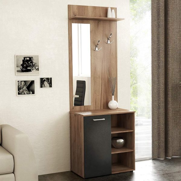 Έπιπλο εισόδου Manuele Megapap μελαμίνης χρώμα ανοιχτό καρυδί - ανθρακί 68x36x200εκ.