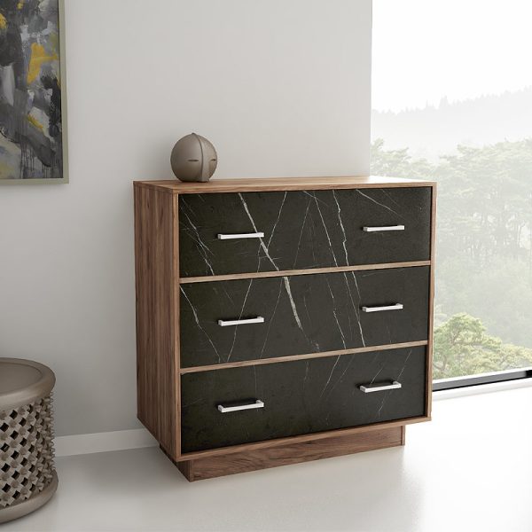 Συρταριέρα μελαμίνης Leandro Megapap χρώμα ανοιχτό καρυδί - γκρι 90x44x81εκ.