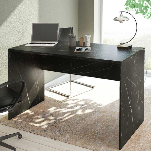 Γραφείο μελαμίνης Carmine Megapap χρώμα μαύρο εφέ μαρμάρου 135x67x74εκ.