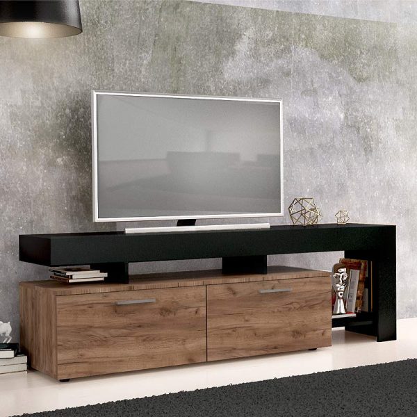 Έπιπλο τηλεόρασης Jethro Megapap από μελαμίνη χρώμα μαύρο - ανοιχτό καρυδί 160x41x53εκ.