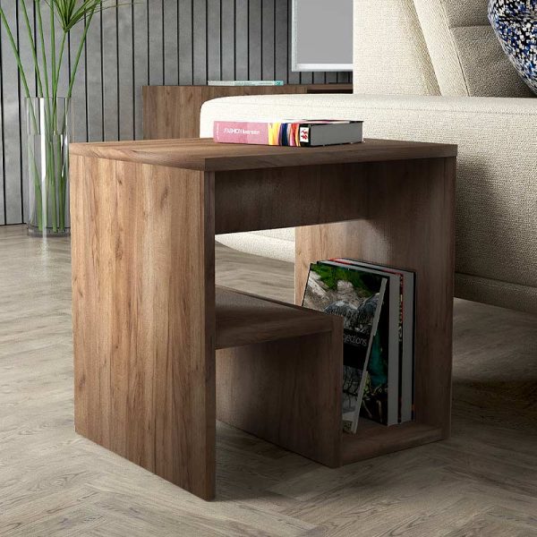 Κομοδίνο - Βοηθητικό τραπεζάκι μελαμίνης Alvize Megapap χρώμα ανοιχτό καρυδί 40x35x40εκ.