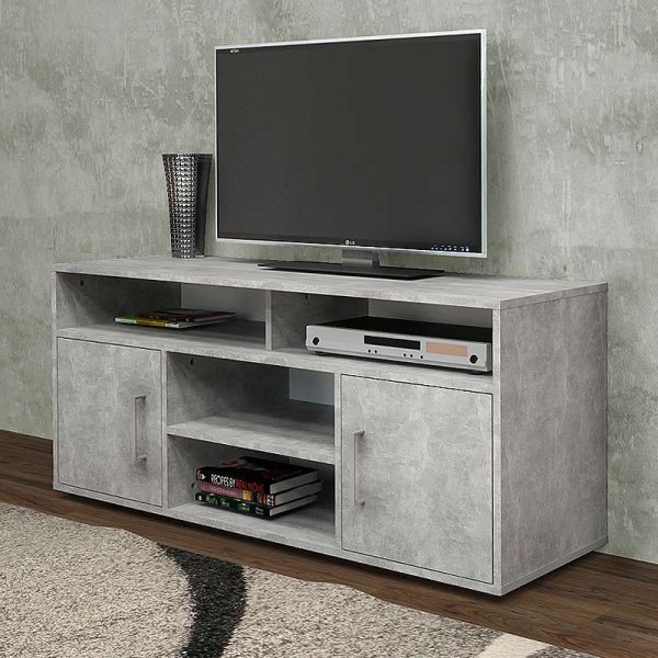 Έπιπλο τηλεόρασης Flavio Megapap από μελαμίνη χρώμα γκρι σκυροδέματος 120x40x55εκ.