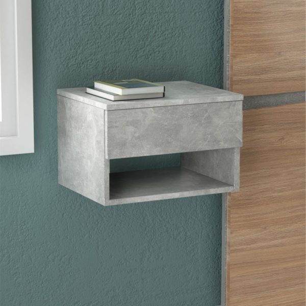 Κομοδίνο επιτοίχιο μελαμίνης Bianca Megapap χρώμα γκρι σκυροδέματος 40x30x23εκ.