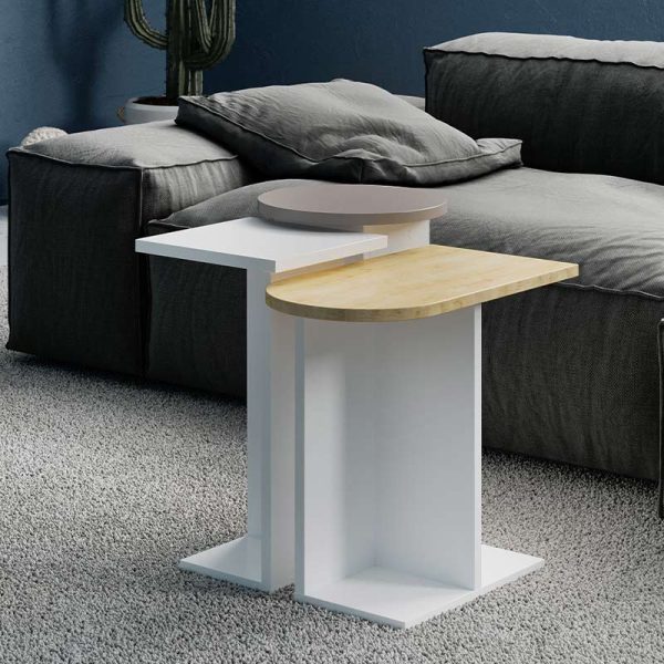 Τραπεζάκι βοηθητικό Mund Megapap μελαμίνης σε ανοιχτή μόκα/φυσικό οξιάς/λευκό 50x27x46εκ.