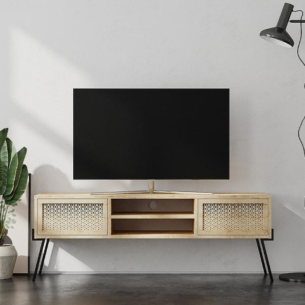 Έπιπλο τηλεόρασης Naive Megapap από μελαμίνη χρώμα φυσικό οξιάς 140x35x50εκ.