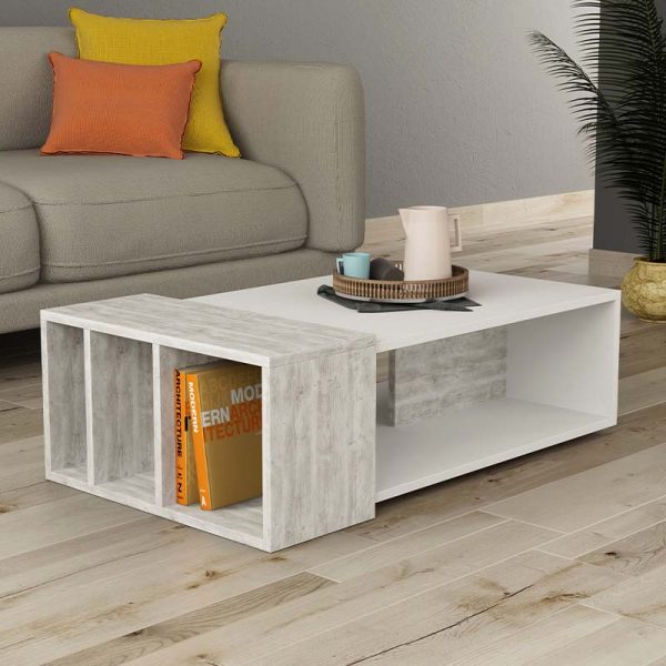 Τραπεζάκι σαλονιού Anita Megapap μελαμίνης χρώμα λευκό - λευκό αντικέ 102x56,5x32εκ.