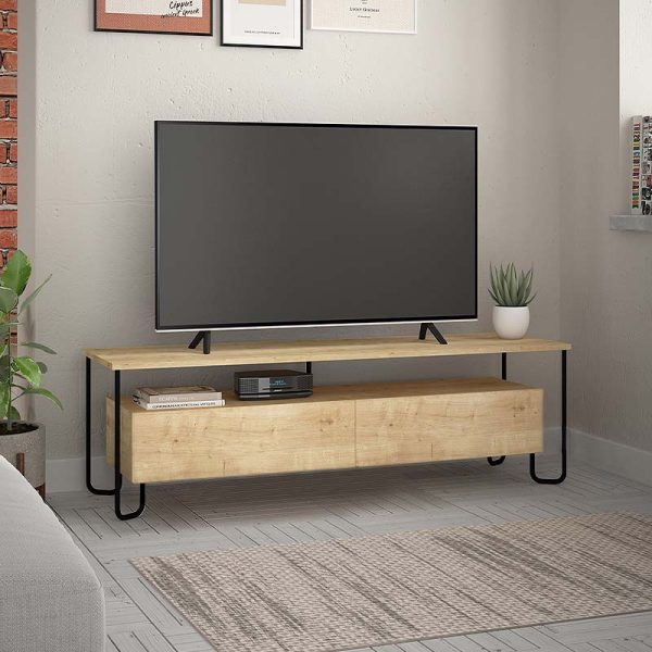 Έπιπλο τηλεόρασης Cornea Megapap από μελαμίνη χρώμα φυσικό οξιάς 150x42x45εκ.