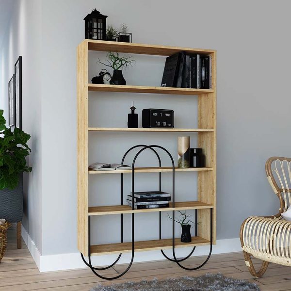 Βιβλιοθήκη μελαμίνης Norfolk Megapap χρώμα φυσικό οξιάς 96x25,5x160εκ.