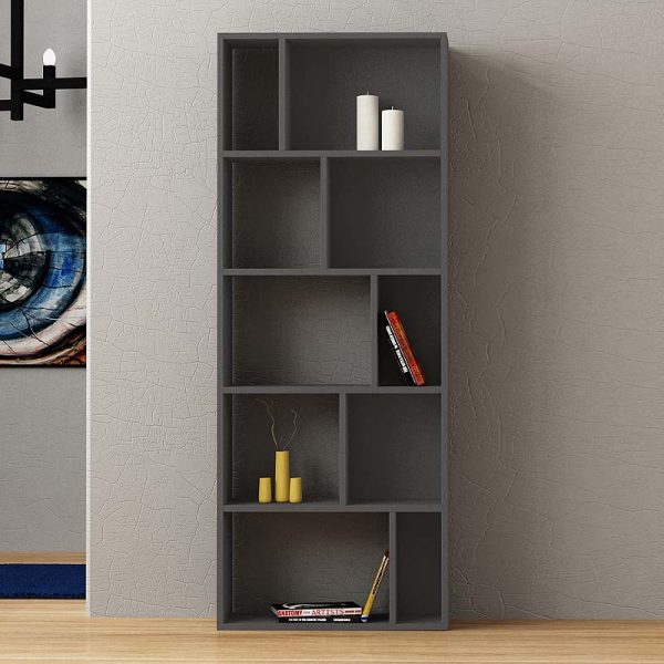 Βιβλιοθήκη μελαμίνης Onda Megapap χρώμα ανθρακί 65x25x166εκ.