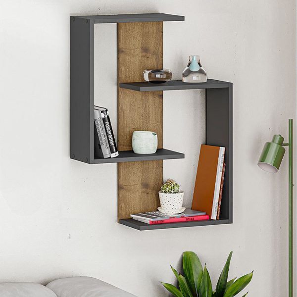 Ραφιέρα τοίχου Paranoid Megapap μελαμίνης χρώμα ανθρακί - ανοιχτό καφέ 64x22x85εκ.