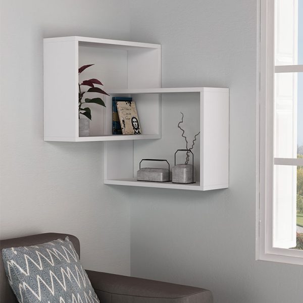 Ραφιέρα τοίχου γωνιακή Ring Megapap μελαμίνης χρώμα λευκό 60x20x68εκ.