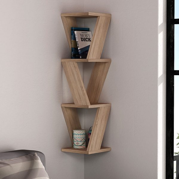 Ραφιέρα τοίχου γωνιακή Zena Megapap μελαμίνης χρώμα φυσικό οξιάς 22x22x85εκ.