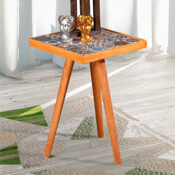 Βοηθητικό τραπεζάκι Mayra Megapap ξύλινο - κεραμικό χρώμα κίτρινο εμποτισμού 32x32x45εκ.