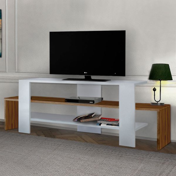 Έπιπλο τηλεόρασης Mirama Megapap από μελαμίνη χρώμα λευκό - καρυδί 120x29,5x40εκ.