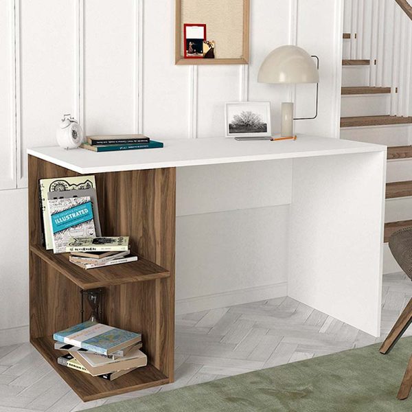 Γραφείο εργασίας Legoni Megapap από μελαμίνη χρώμα λευκό - καρυδί 120x60x75εκ.