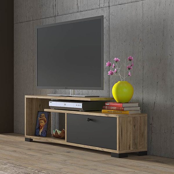 Έπιπλο τηλεόρασης Treiso Megapap από μελαμίνη χρώμα atlantic pine 120x25x38εκ.