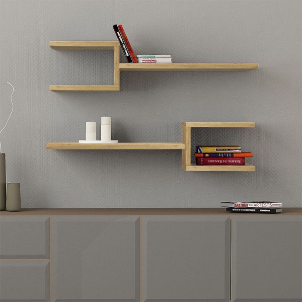 Ραφιέρα τοίχου Fork Megapap 2 τεμαχίων χρώμα sapphire oak 75x19,5x18εκ.