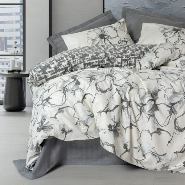 Σετ παπλωματοθήκη Hilaris Cotton Box 4 τμχ Διπλή (200x220) χρώμα ανθρακί