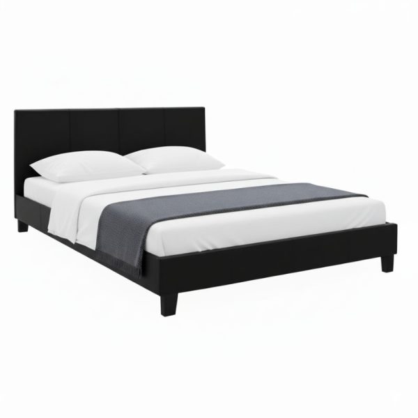 Κρεβάτι Flat Megapap από τεχνόδερμα χρώμα μαύρο ματ 140x190εκ.