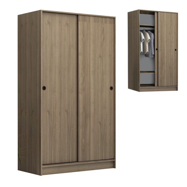 Ντουλάπα ρούχων Misra Megapap δίφυλλη συρόμενη χρώμα καρυδί 94x52x182εκ.