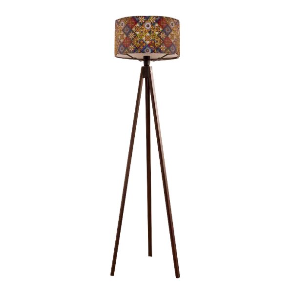 Φωτιστικό δαπέδου Rosling Megapap Mdf/ύφασμα Pvc χρώμα καρυδί - πολύχρωμο 38x38x140εκ.