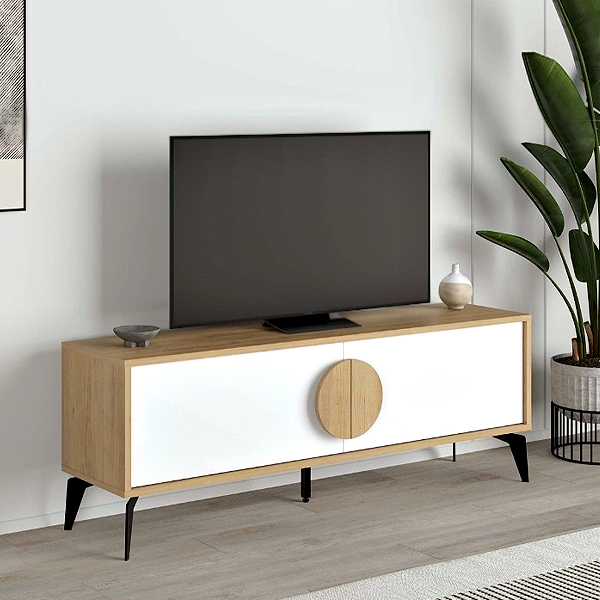 Έπιπλο τηλεόρασης Gora Megapap χρώμα sapphire oak - λευκό 140x35,6x51εκ.