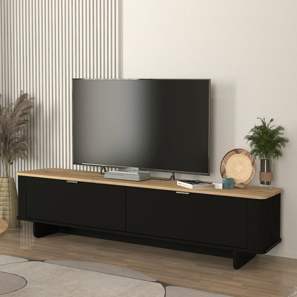 Έπιπλο τηλεόρασης Bohema Megapap χρώμα μαύρο - sepet oak 180x47x45,6εκ.