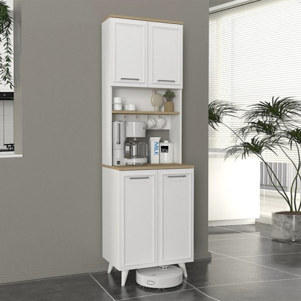 Έπιπλο κουζίνας Potter 2 Megapap χρώμα λευκό - rota oak 60x40x196,1εκ.