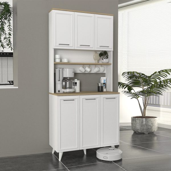 Έπιπλο κουζίνας Potter 3 Megapap χρώμα λευκό - rota oak 90x40x196,1εκ.