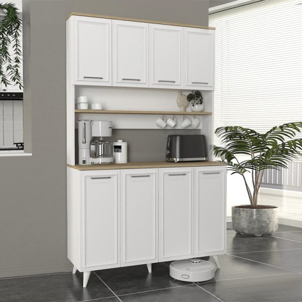 Έπιπλο κουζίνας Potter 4 Megapap χρώμα λευκό - rota oak 120x40x196,1εκ.