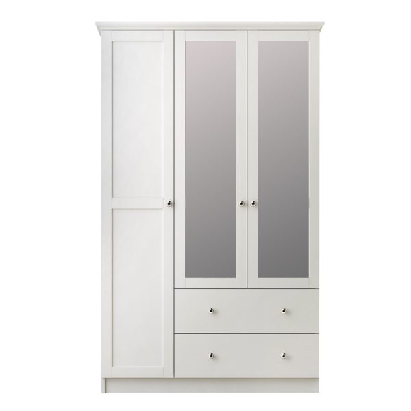 Ντουλάπα ρούχων Emily Megapap τρίφυλλη με καθρέπτη και συρτάρια χρώμα λευκό 105x50x210εκ.