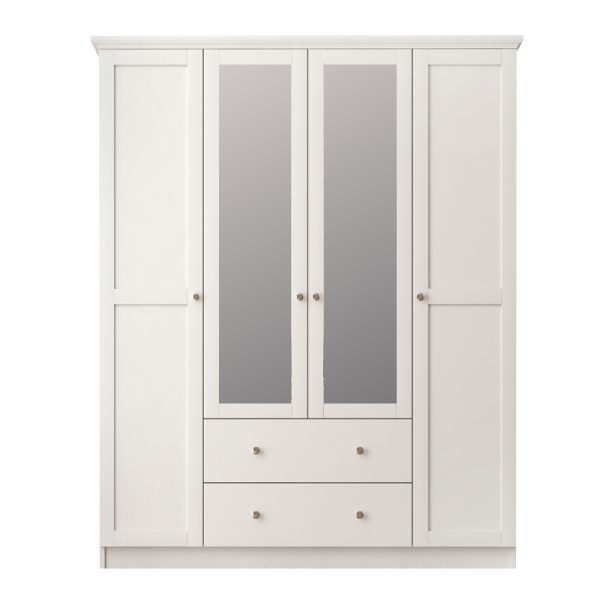 Ντουλάπα ρούχων Emily Megapap τετράφυλλη με καθρέπτη και συρτάρια χρώμα λευκό 140x50x210εκ.