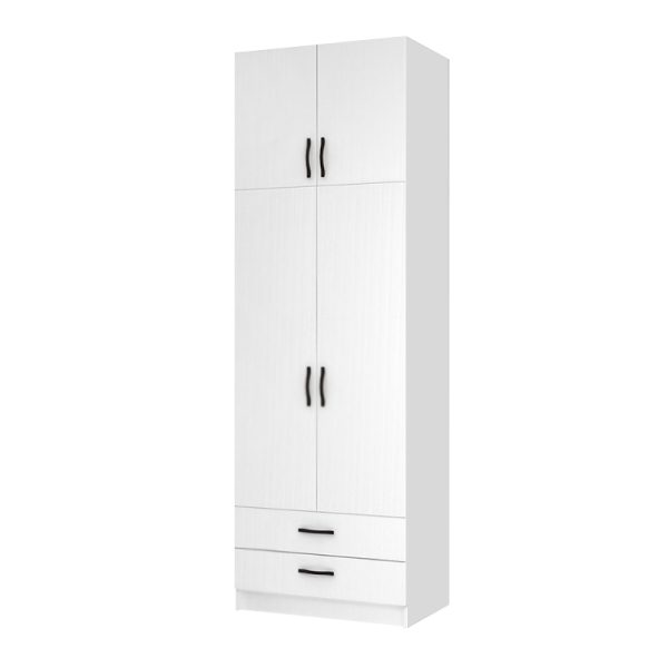 Ντουλάπα ρούχων Ricardo Megapap δίφυλλη με πατάρι και συρτάρια χρώμα λευκό 80x51,8x240εκ.