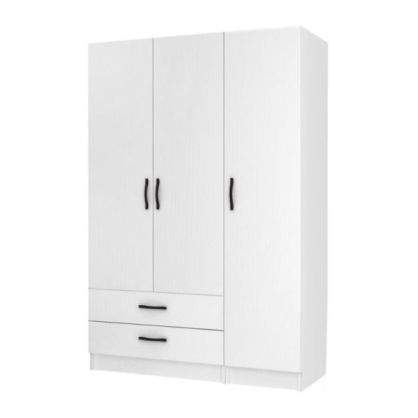 Ντουλάπα ρούχων Ricardo Megapap τρίφυλλη με συρτάρια χρώμα λευκό 120x51,8x181εκ.