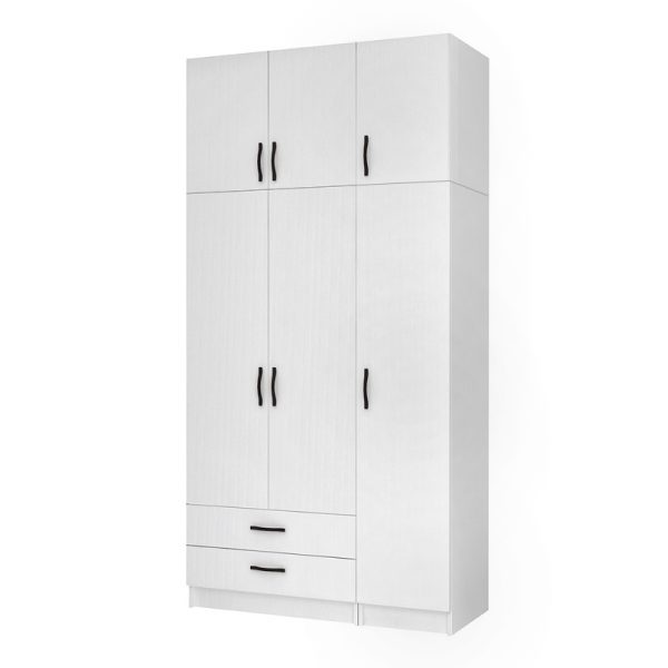 Ντουλάπα ρούχων Ricardo Megapap τρίφυλλη με πατάρι και συρτάρια χρώμα λευκό 120x51,8x240εκ.