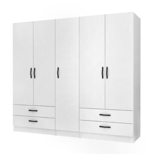Ντουλάπα ρούχων Ricardo Megapap πεντάφυλλη με συρτάρια χρώμα λευκό 200x51,8x181εκ.