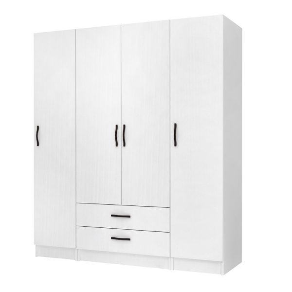 Ντουλάπα ρούχων Ricardo Megapap τετράφυλλη με συρτάρια χρώμα λευκό 160x51,8x181εκ.