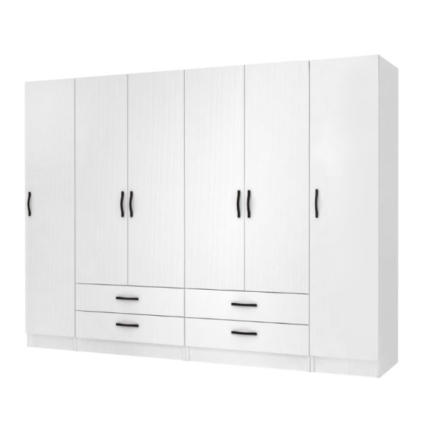Ντουλάπα ρούχων Ricardo Megapap εξάφυλλη με συρτάρια χρώμα λευκό 240x51,8x181εκ.